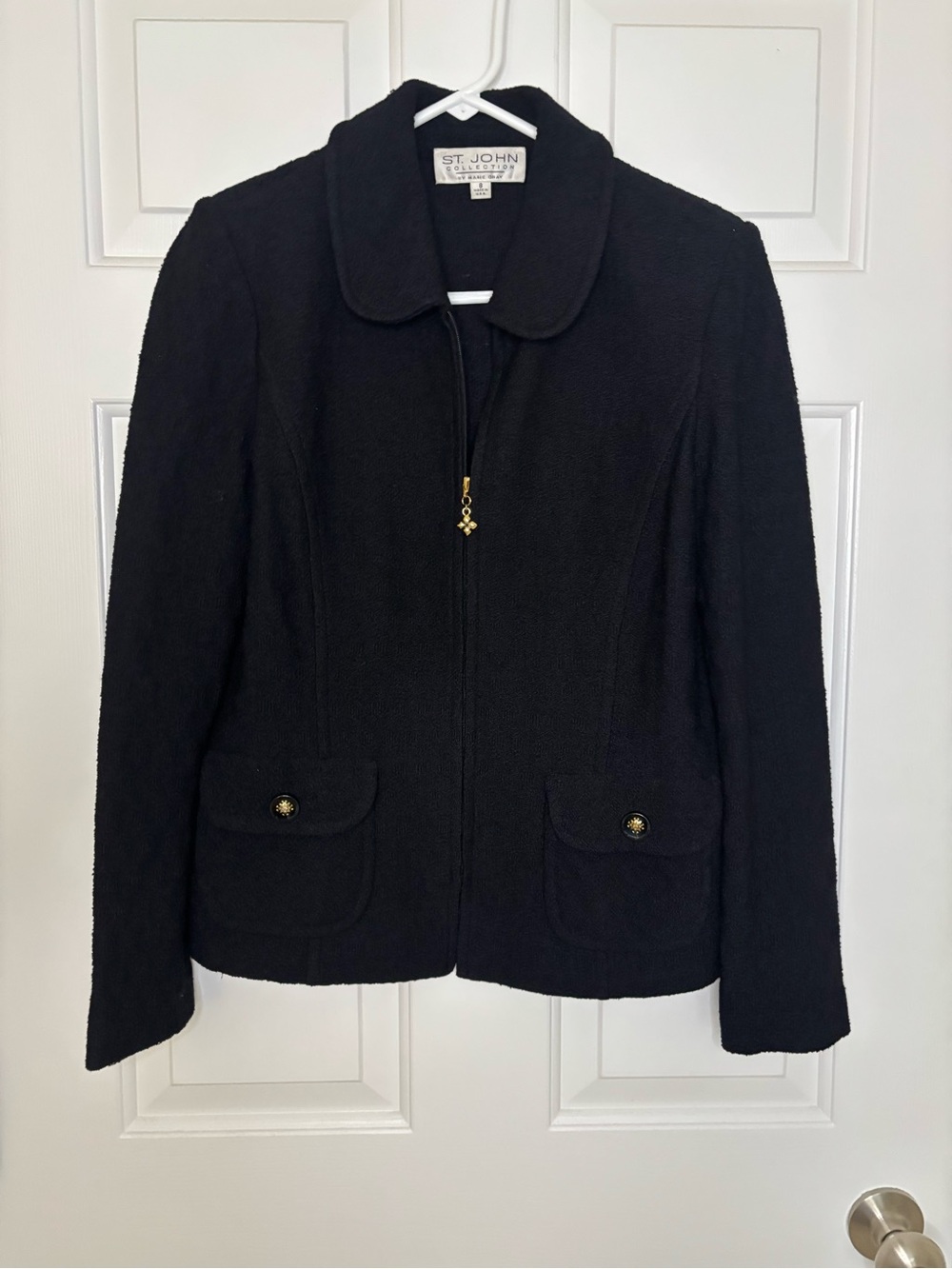 St. John Collection Black Knit Zip-Front Jacket Size 8